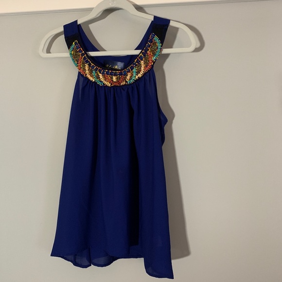 Francesca’s Blue Beaded Tank - Picture 1 of 3